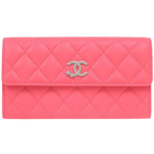 CHANEL Pink Lambskin Leather Logo Wallet